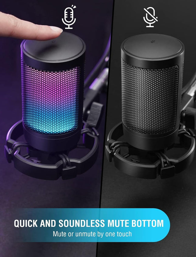 FIFINE Gaming Microphone PC, USB Microphone for Streaming Podcast Studio, with Microphone Stand and Mute Button, for PS4 PS5 Mac