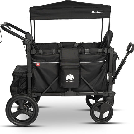 elvent® FlexProfessional 2 Handcarts, TÜV-Certified, Foldable Hand Trolley with Roof, 5-Point Harness, Parking Brake, 100 kg, Nursery & Day Care (Black)