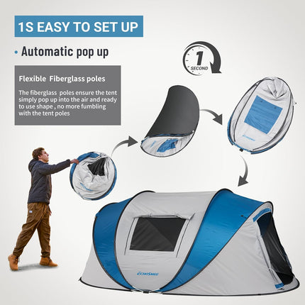 EchoSmile Pop Up Tent 4-8 People, Pop-Up Tent Waterproof with 2 Ventilation Windows, Family Tent & Camping Tent for Picnic, Hiking and Outdoor Activities