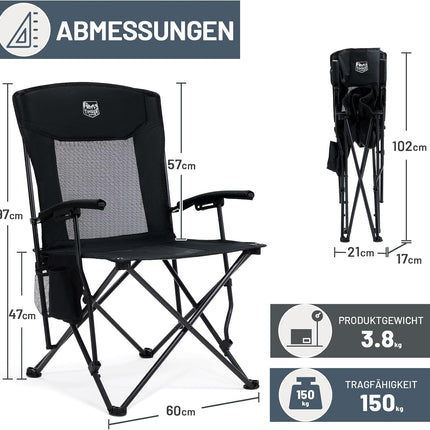 TIMBER RIDGE Camping Chair Foldable Lightweight Folding Chair 150 kg Load Capacity with Mesh Back Outdoor Comfortable Portable Beach Chair Fishing Chair for Festival, Fishing, Garden, Picnic, Balcony