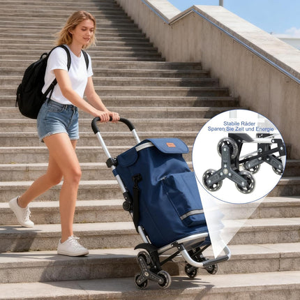 Sekey XXL Shopping Trolley Stair Climber with 3 Wheels, Shopping Trolley for Camping and Shopping with Height-Adjustable Handle, Aluminium 3-in-1 Trolley, Includes Cooling Compartment and Drinks Compartment, Blue