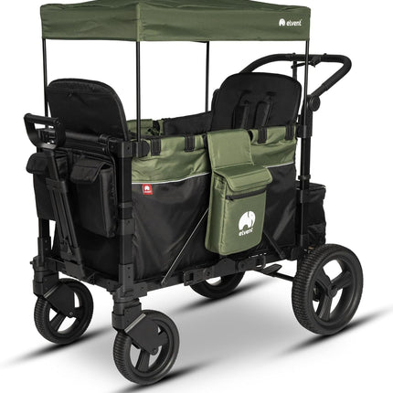 elvent® FlexProfessional 2 Handcarts, TÜV-Certified, Foldable Hand Trolley with Roof, 5-Point Harness, Parking Brake, 100 kg, Nursery & Day Care (Green)