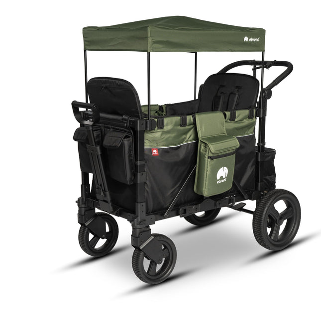 elvent® FlexProfessional 2 Handcarts, TÜV-Certified, Foldable Hand Trolley with Roof, 5-Point Harness, Parking Brake, 100 kg, Nursery & Day Care (Grey)