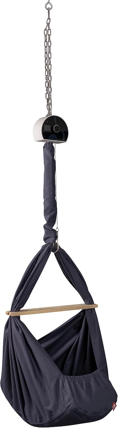 elvent® Lullaby Spring Cradle Set with Mattress, Cotton, Made in Germany (Baby Hanging Cradle with Motor and Ceiling Mounting, Basalt Grey)
