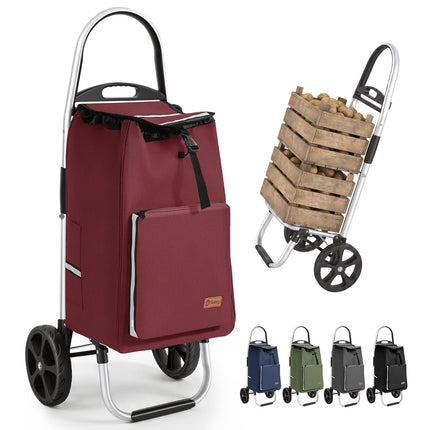 Sekey Foldable Shopping Trolley, XXL Shopping Bag with Cooling Compartment, Large Wheels, Aluminium Frame, Foldable Shopping Trolley for Shopping, Camping, Picnic and Everyday Life, Grey