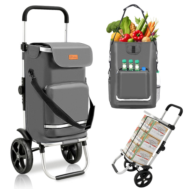 Sekey XXL Shopping Trolley - Foldable Compact Trolley Made of Lightweight Aluminium with Height-Adjustable Handle, Ideal for Shopping, Deliveries & Outdoor Activities, Blue