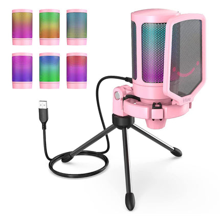 FIFINE Gaming Microphone PC, USB Microphone for Streaming Podcast Studio, with Microphone Stand and Mute Button, for PS4 PS5 Mac