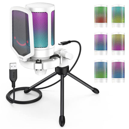 FIFINE Gaming Microphone PC, USB Microphone for Streaming Podcast Studio, with Microphone Stand and Mute Button, for PS4 PS5 Mac