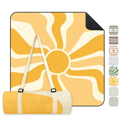 Sekey Picnic Blanket Waterproof 200 x 200 cm, Beach Blanket Sand-Free | Padded, Three-Layer Structure, PEVA Waterproof Base, Tie Strap Carry Strap, Suitable for Picnics, Camping, Beach