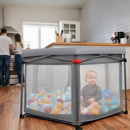 EVER ADVANCED Playpen Baby Foldable with Mattress Playpen Baby with Parasol, Safe Travel Run for Toddlers Indoor and Outdoor Use, Staibiler Children's Playpen 6 Square Playpen