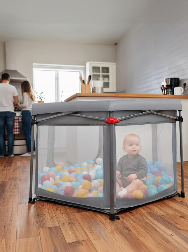 EVER ADVANCED Playpen Baby Foldable with Mattress Playpen Baby with Parasol, Safe Travel Run for Toddlers Indoor and Outdoor Use, Staibiler Children's Playpen 6 Square Playpen