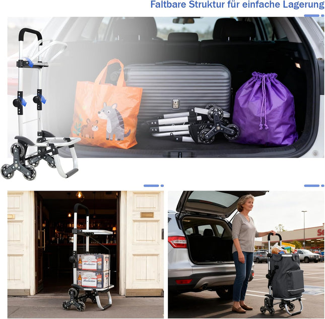 Sekey XXL Shopping Trolley Stair Climber with 3 Wheels, Shopping Trolley for Camping and Shopping with Height-Adjustable Handle, Aluminium 3-in-1 Trolley, Includes Cooling Compartment and Drinks Compartment, Grey
