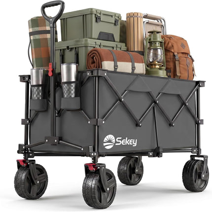 Sekey XXL Plus 4011 Handcart Foldable 200 L 200 kg All-Terrain Tyres | Folding handcart extra wide wheels with brake hand cart, patented 4-way instant assembly transport trolley, anthracite