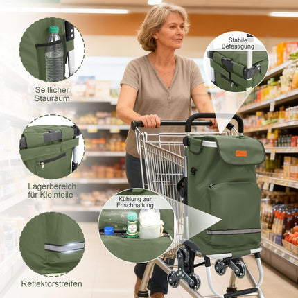 Sekey Shopping Trolley Stair Climber with 3 Wheels, 3-in-1 Folding Shopping Trolley for Seniors - No More Heavy Carry, Lightweight, with Cooler Compartment & Drinks Compartment, Olive Green