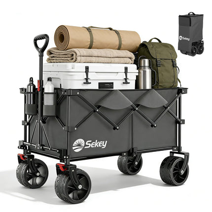 Sekey XXL Plus 4011 Handcart Foldable 200 L 200 kg All-Terrain Tyres | Folding handcart extra wide wheels with brake hand cart, patented 4-way instant assembly transport trolley, anthracite