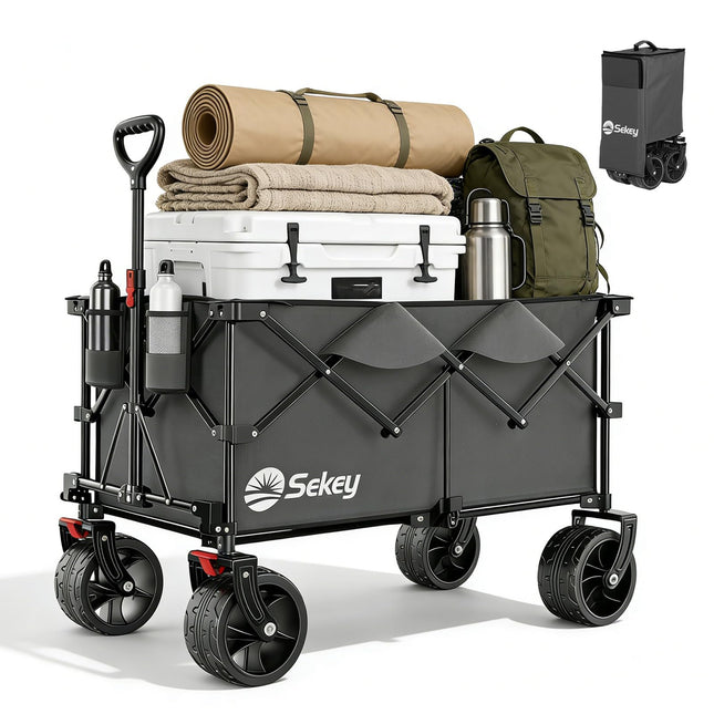 Sekey XXL Plus 4011 Handcart Foldable 200 L 200 kg All-Terrain Tyres | Folding handcart extra wide wheels with brake hand cart, patented 4-way instant assembly transport trolley, anthracite