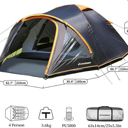EchoSmile Tent 4 Person Waterproof 5000 mm Dome Tent with Awning Ultralight Camping Tents 3-4 Seasons Camping Tent Bivouac Tent for Trekking, Garden, Festival