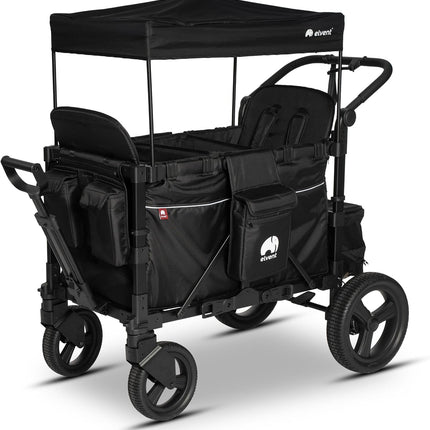 elvent® FlexProfessional 2 Handcarts, TÜV-Certified, Foldable Hand Trolley with Roof, 5-Point Harness, Parking Brake, 100 kg, Nursery & Day Care (Black)