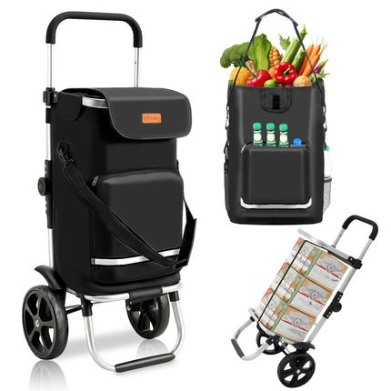 Sekey XXL Shopping Trolley - Foldable Compact Trolley Made of Lightweight Aluminium with Height-Adjustable Handle, Ideal for Shopping, Deliveries & Outdoor Activities, Blue