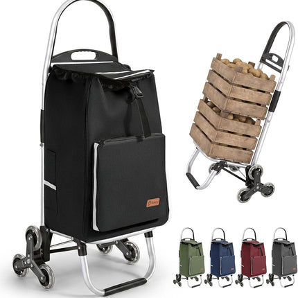 Sekey Shopping Trolley Stair Climber Foldable XXL Shopping Bag with Cooling Compartment, Aluminium Frame, 3 + 3 Wheels, Foldable Shopping Trolley, Shopping Trolley for Stairs and Everyday Life, Black