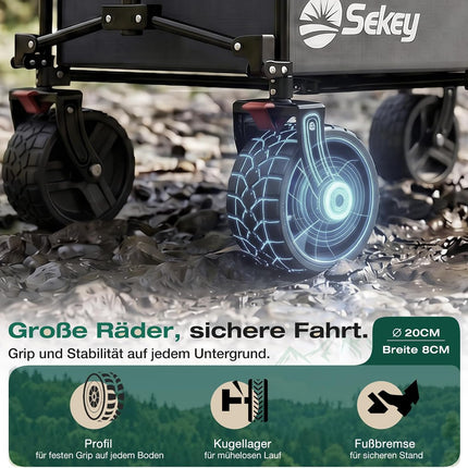 Sekey XXL Plus 4011 Handcart Foldable 200 L 200 kg All-Terrain Tyres | Folding handcart extra wide wheels with brake hand cart, patented 4-way instant assembly transport trolley, anthracite