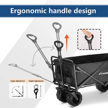 EchoSmile Handcart Foldable 200 L 160 kg, Hand Trolley, Transport Trolley, Foldable with Adjustable Handle and Side Pockets, Wide Wheels, All-Terrain Beach Trolley, Garden Trolley, Shopping Trolley, Black