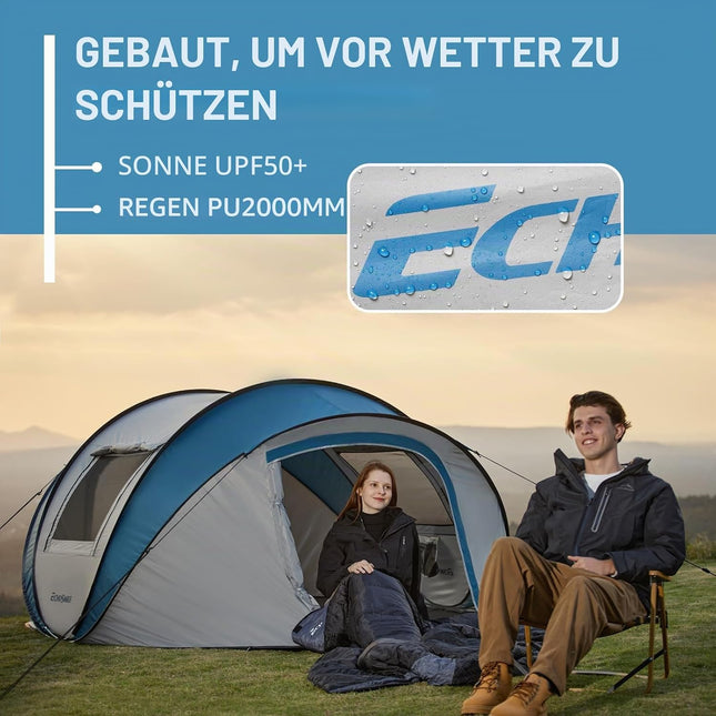 EchoSmile Pop Up Tent 4-8 People, Pop-Up Tent Waterproof with 2 Ventilation Windows, Family Tent & Camping Tent for Picnic, Hiking and Outdoor Activities