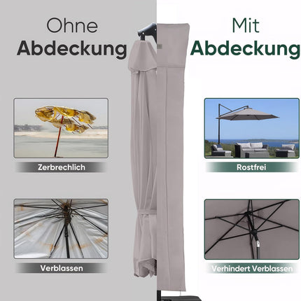 Sekey Parasol Protective Cover for Cantilever Parasol, Tear-Resistant, Grey, 260 x 65 cm