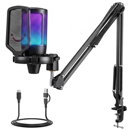 FIFINE Gaming Microphone PC, USB Microphone for Streaming Podcast Studio, with Microphone Stand and Mute Button, for PS4 PS5 Mac