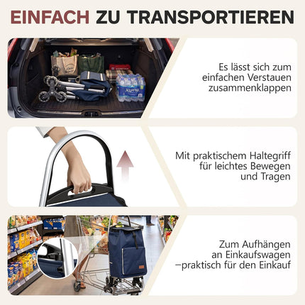 Sekey Shopping Trolley Stair Climber Foldable XXL Shopping Bag with Cooling Compartment, Lightweight Aluminium Frame, 3+3 Wheels for Stairs, Foldable Shopping Trolley Suitable for Seniors Stairs in