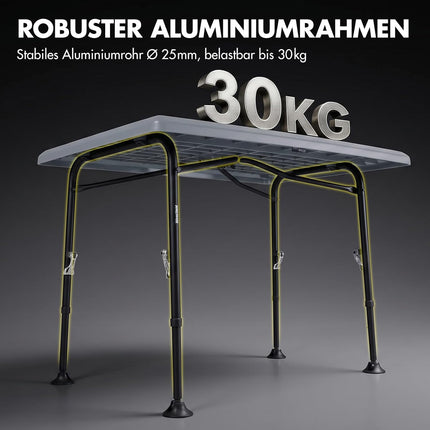 Westfield Outdoors Resino, Folding Camping Table, Height Adjustable, Folding Table, 100 x 68 cm, for 4-6 People, Robust ABS Table Top, Waterproof and Stable, for Camping, Garden, Picnic, Grey