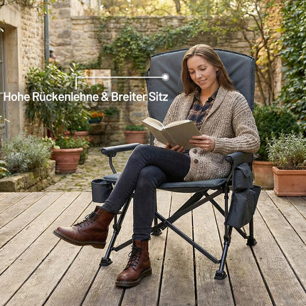 TIMBER RIDGE Folding Camping Chair with 4 cm Padding and 62 cm Wide Seat | Extra sturdy folding chair up to 230 kg, 62 cm seat width, 68 cm backrest with cool bag and drink holder