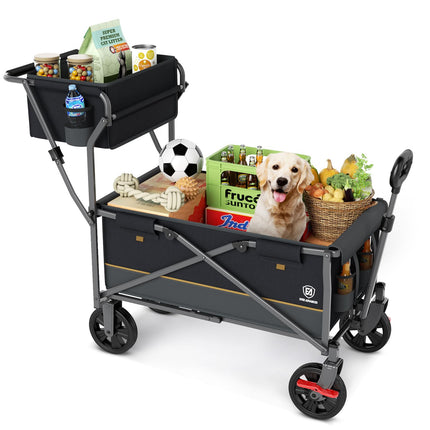 EVER ADVANCED Bollerwagen faltbar schieben&ziehen mit Bremse Einkaufskorb Getränkhalter Seitentasche Handwagen klappbar Strandwagen bis 120kg Faltwagen Transportwagen für Camping
