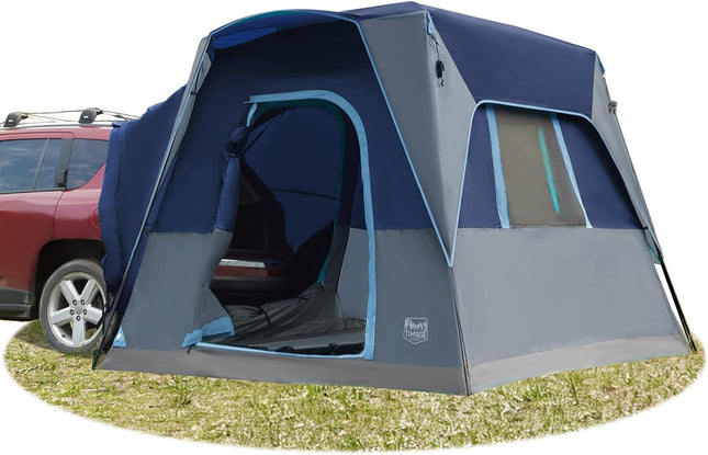TIMBER RIDGE 5 Person UV Tent with Film Screen Weather Resistant Portable for Car, SUV, Van, Camping, Includes Rain Cover and Storage Bag, 3M W x 20cm L x 18cm H | 2000 mm Wasserdicht Camping Zelt SUV für Wohnwagen Familie Reise 305cmx245cm