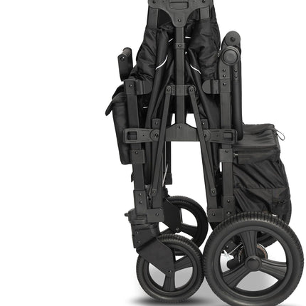 elvent® FlexProfessional 4 Handcart 4-Seater TÜV-Certified I Folding Hand Trolley with Roof, 5-Point Harness, Parking Brake, 100 kg | Nursery & Day Care (Black)