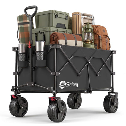 Sekey XXL Plus 4011 Handcart Foldable 200 L 200 kg All-Terrain Tyres | Folding handcart extra wide wheels with brake hand cart, patented 4-way instant assembly transport trolley, anthracite