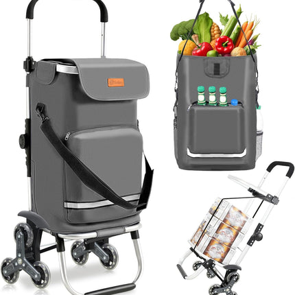 Sekey XXL Shopping Trolley Stair Climber with 3 Wheels, Shopping Trolley for Camping and Shopping with Height-Adjustable Handle, Aluminium 3-in-1 Trolley, Includes Cooling Compartment and Drinks Compartment, Grey