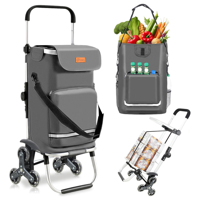 Sekey XXL Shopping Trolley Stair Climber with 3 Wheels, Shopping Trolley for Camping and Shopping with Height-Adjustable Handle, Aluminium 3-in-1 Trolley, Includes Cooling Compartment and Drinks Compartment, Blue