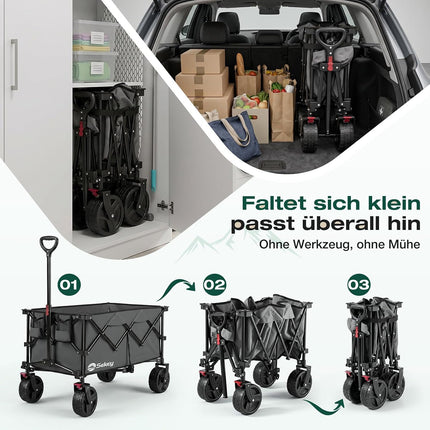 Sekey XXL Plus 4011 Handcart Foldable 200 L 200 kg All-Terrain Tyres | Folding handcart extra wide wheels with brake hand cart, patented 4-way instant assembly transport trolley, anthracite