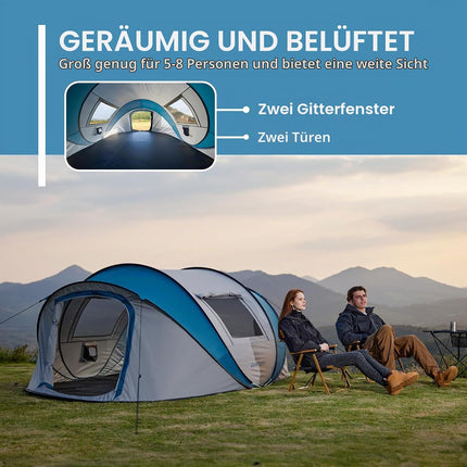 EchoSmile Pop Up Tent 4-8 People, Pop-Up Tent Waterproof with 2 Ventilation Windows, Family Tent & Camping Tent for Picnic, Hiking and Outdoor Activities