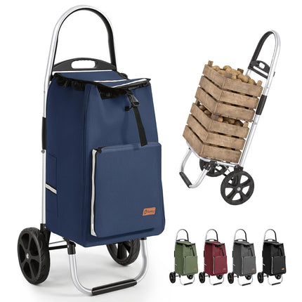 Sekey Foldable Shopping Trolley, XXL Shopping Bag with Cooling Compartment, Large Wheels, Aluminium Frame, Foldable Shopping Trolley for Shopping, Camping, Picnic and Everyday Life, Grey