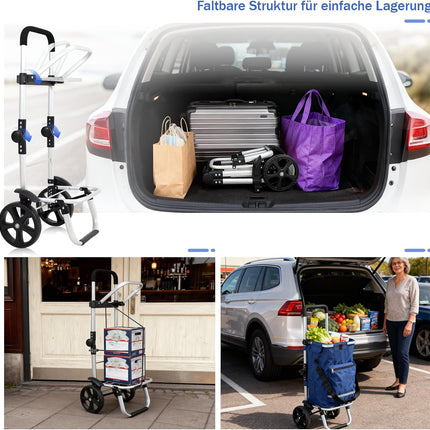 Sekey XXL Shopping Trolley - Foldable Compact Trolley Made of Lightweight Aluminium with Height-Adjustable Handle, Ideal for Shopping, Deliveries & Outdoor Activities, Blue