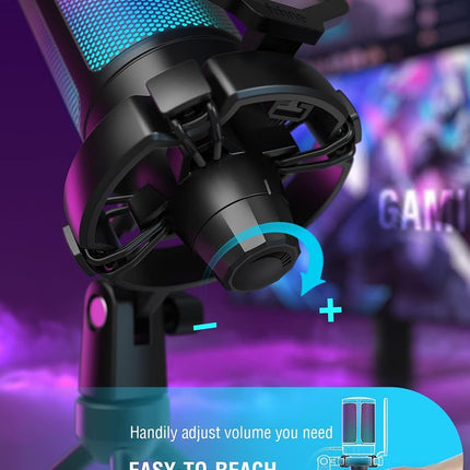 FIFINE Gaming Microphone PC, USB Microphone for Streaming Podcast Studio, with Microphone Stand and Mute Button, for PS4 PS5 Mac