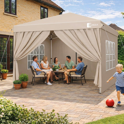 Sunula Gazebo 3 x 3 Waterproof Stable Winterproof with 4 Side Walls, Folding Gazebo 3 x 3 m with Thickened Tubes, Party Tent, Garden Gazebo, Folding Tent (Khaki, 3 x 3 with Side Walls)