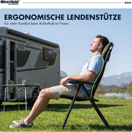 Westfield Outdoors Zenith Ergofit, Foldable Camping Chair, 5-Way Adjustable Backrest, Garden Chair up to 140 kg Load Capacity, Breathable, Adjustable Headrest, for Garden, Camping, Smoke Grey