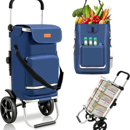 Sekey XXL Shopping Trolley - Foldable Compact Trolley Made of Lightweight Aluminium with Height-Adjustable Handle, Ideal for Shopping, Deliveries & Outdoor Activities, Blue