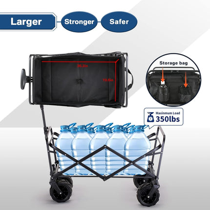 EchoSmile Handcart Foldable 200 L 160 kg, Hand Trolley, Transport Trolley, Foldable with Adjustable Handle and Side Pockets, Wide Wheels, All-Terrain Beach Trolley, Garden Trolley, Shopping Trolley, Black