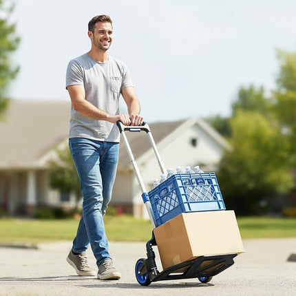 Sekey Aluminium Sack Truck, Foldable & Lightweight Transport Trolley, 80 kg Load Capacity, 3 Levels Height Adjustable & Foldable in Seconds, Folding Trolley with TPR Wheels & Ergonomic Handle