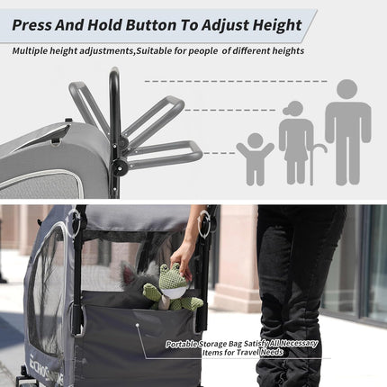 EchoSmile Dog Pram for Small and Medium Dogs up to 20 kg, Off-Road Foldable Dog Buggy with Double Brakes, Seat Belts in Car and Mesh Windows, Grey
