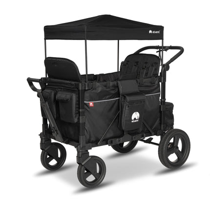 elvent® FlexProfessional 4 Handcart 4-Seater TÜV-Certified I Folding Hand Trolley with Roof, 5-Point Harness, Parking Brake, 100 kg | Nursery & Day Care (Grey)